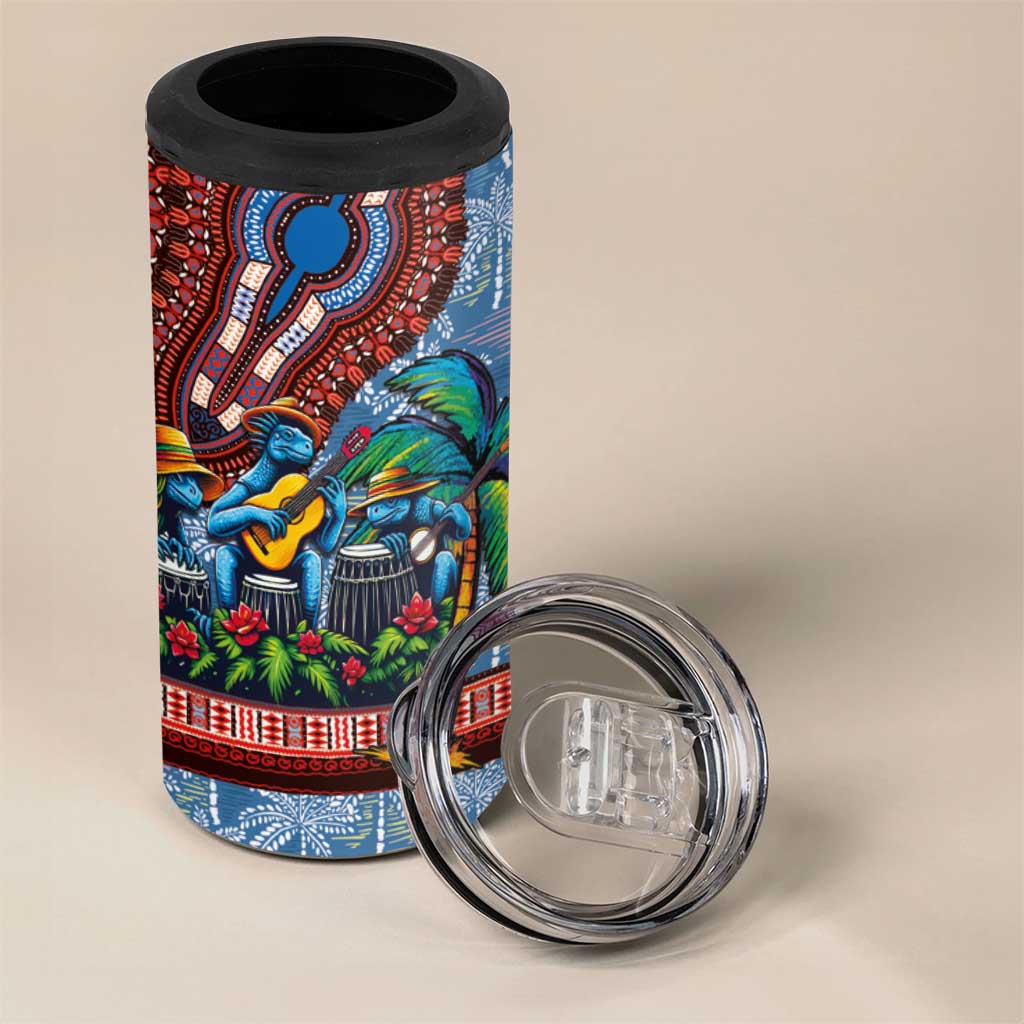 Afro-Caribbean 4 in 1 Can Cooler Tumbler African Dashiki Style with Caribbean Music with Blue Iguanas LT03
