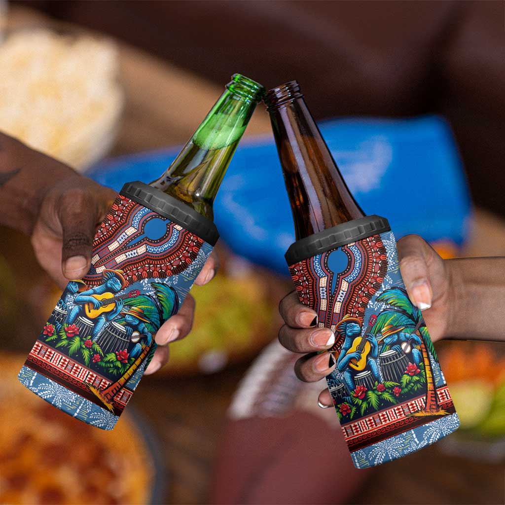 Afro-Caribbean 4 in 1 Can Cooler Tumbler African Dashiki Style with Caribbean Music with Blue Iguanas LT03