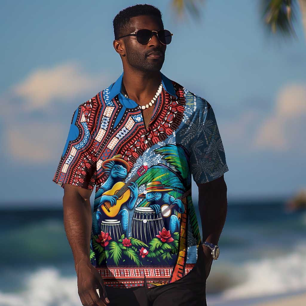 Afro-Caribbean Hawaiian Shirt African Dashiki Style with Caribbean Music with Blue Iguanas LT03