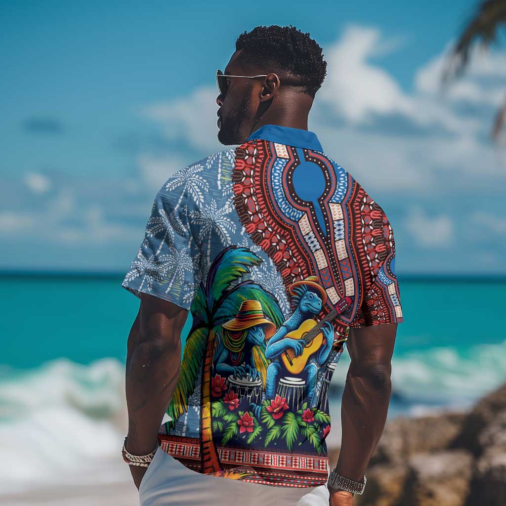 Afro-Caribbean Hawaiian Shirt African Dashiki Style with Caribbean Music with Blue Iguanas LT03