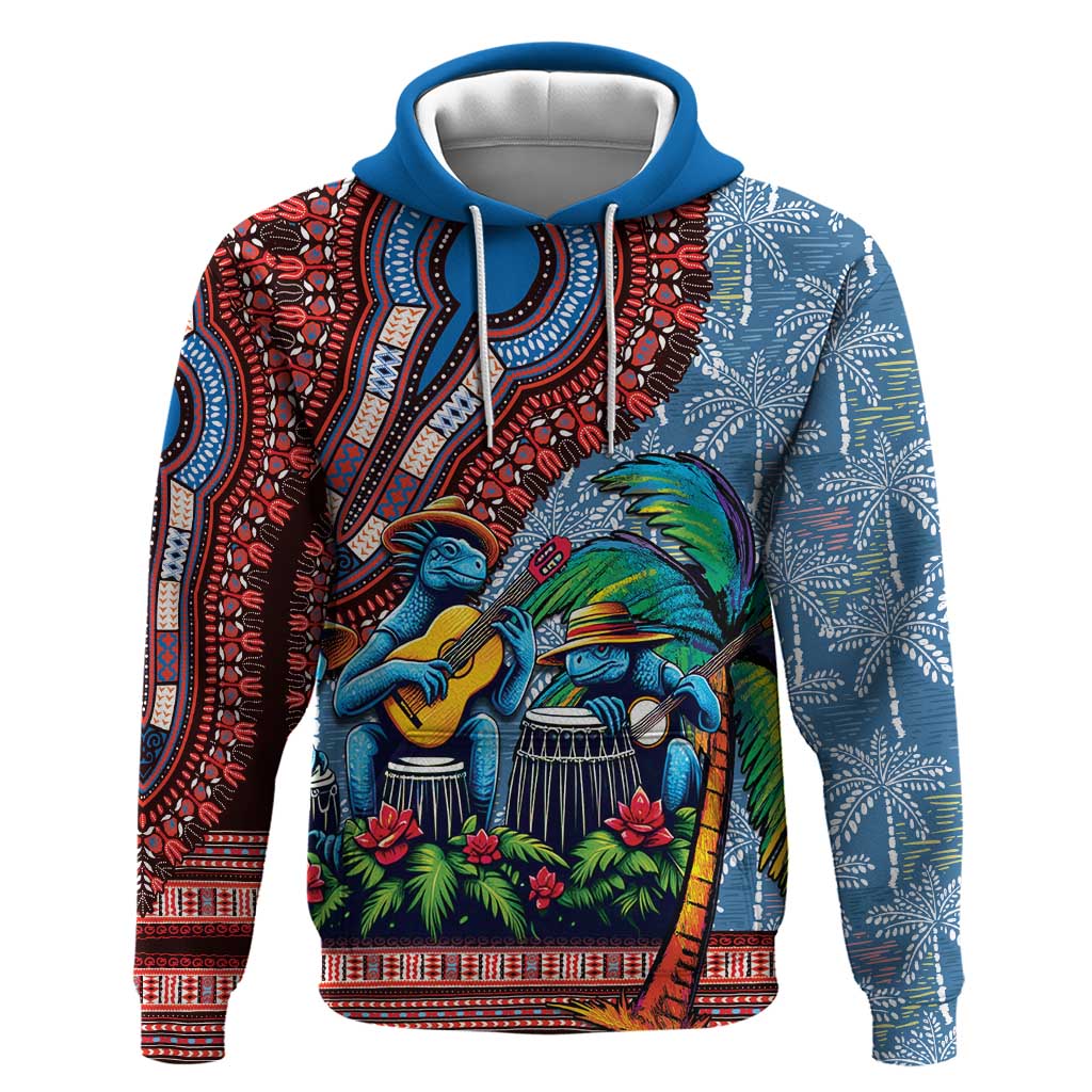 Afro-Caribbean Hoodie African Dashiki Style with Caribbean Music with Blue Iguanas LT03