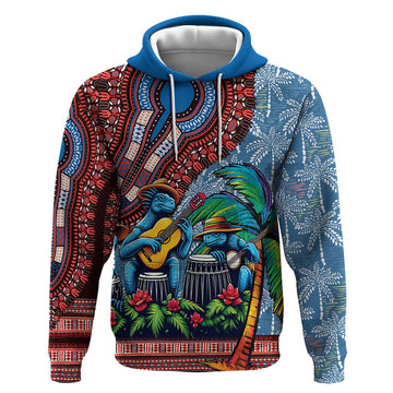 Afro-Caribbean Hoodie African Dashiki Style with Caribbean Music with Blue Iguanas LT03