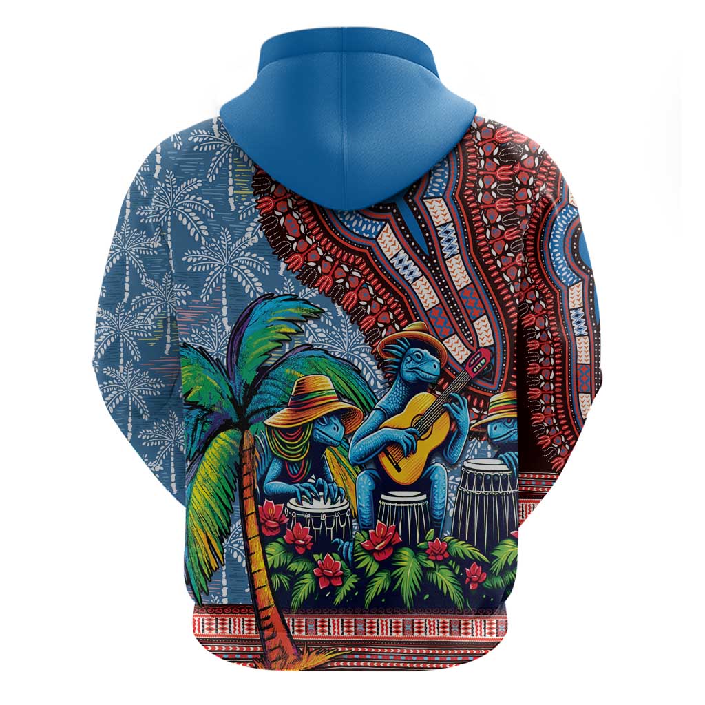Afro-Caribbean Hoodie African Dashiki Style with Caribbean Music with Blue Iguanas LT03