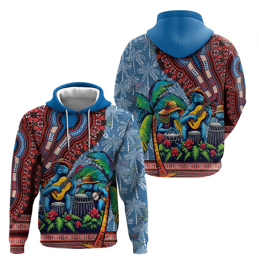 Afro-Caribbean Hoodie African Dashiki Style with Caribbean Music with Blue Iguanas LT03