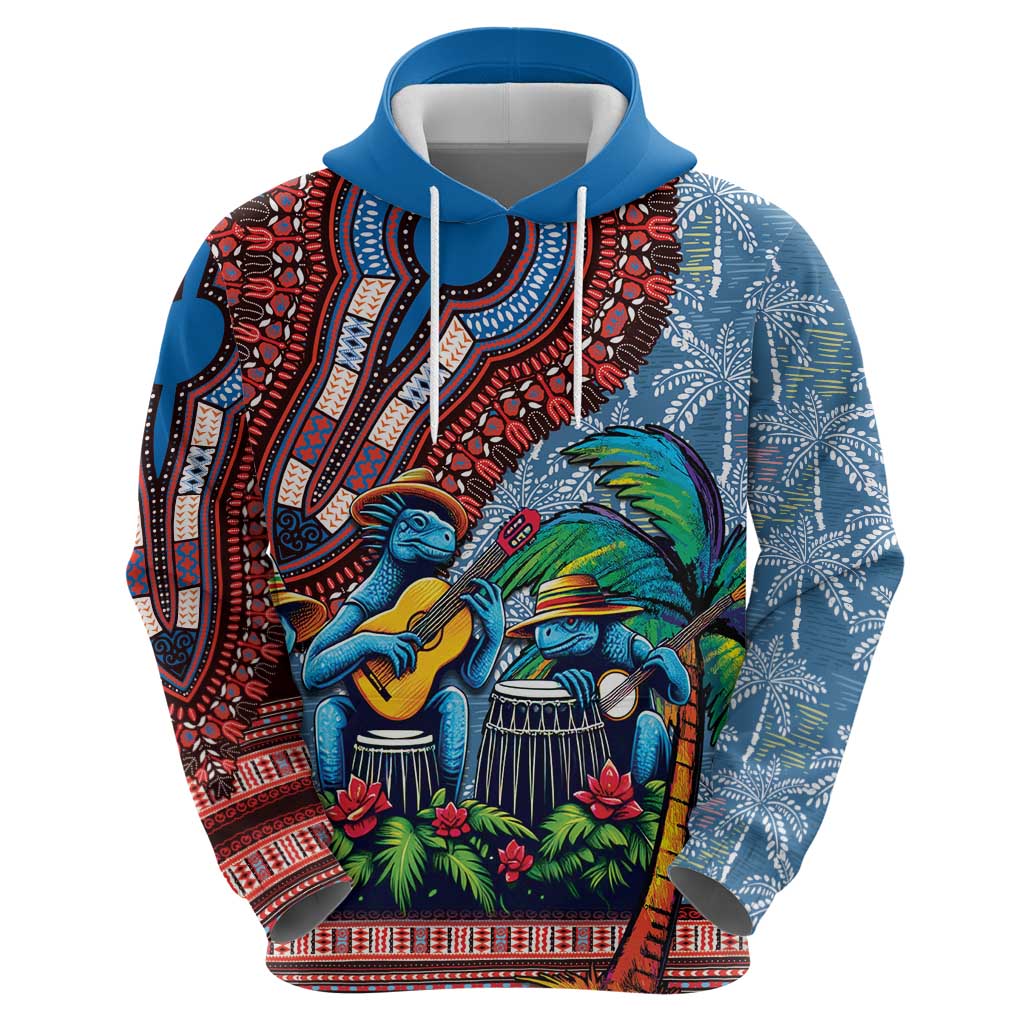 Afro-Caribbean Hoodie African Dashiki Style with Caribbean Music with Blue Iguanas LT03