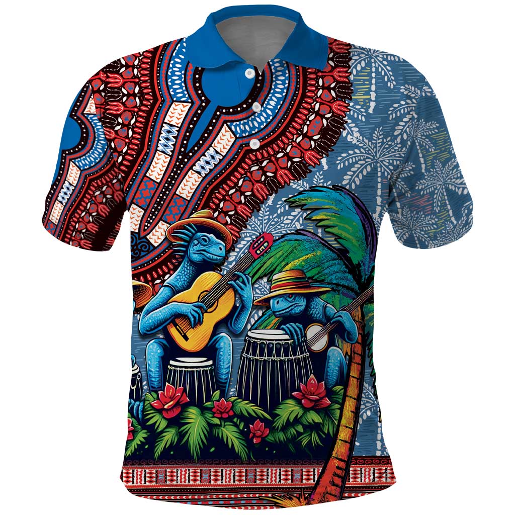 Afro-Caribbean Polo Shirt African Dashiki Style with Caribbean Music with Blue Iguanas LT03