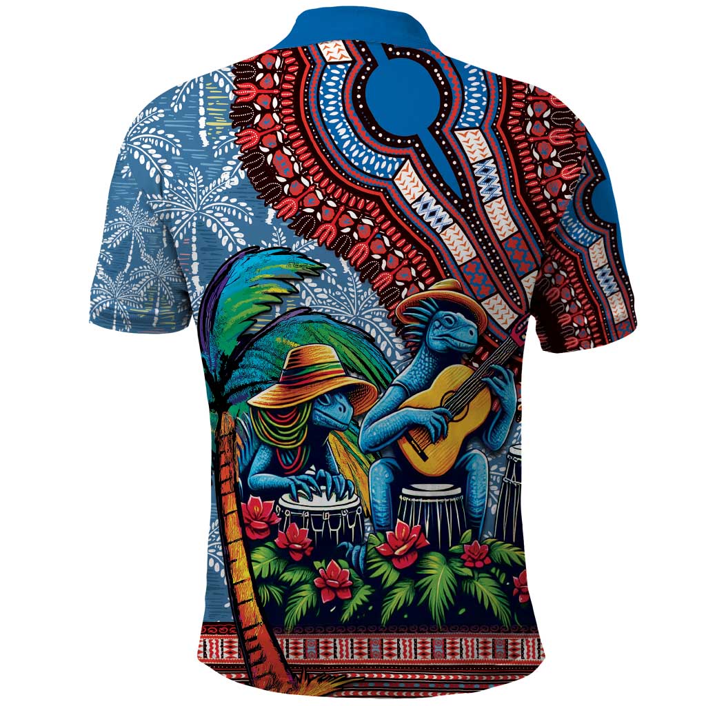 Afro-Caribbean Polo Shirt African Dashiki Style with Caribbean Music with Blue Iguanas LT03
