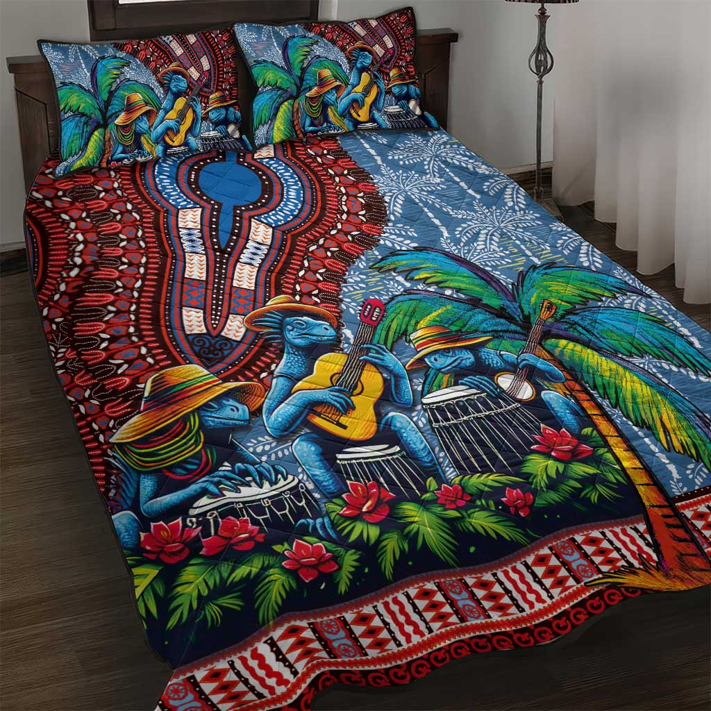 Afro-Caribbean Quilt Bed Set African Dashiki Style with Caribbean Music with Blue Iguanas LT03