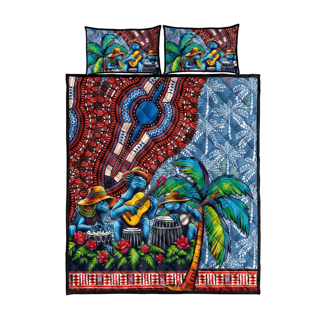 Afro-Caribbean Quilt Bed Set African Dashiki Style with Caribbean Music with Blue Iguanas LT03
