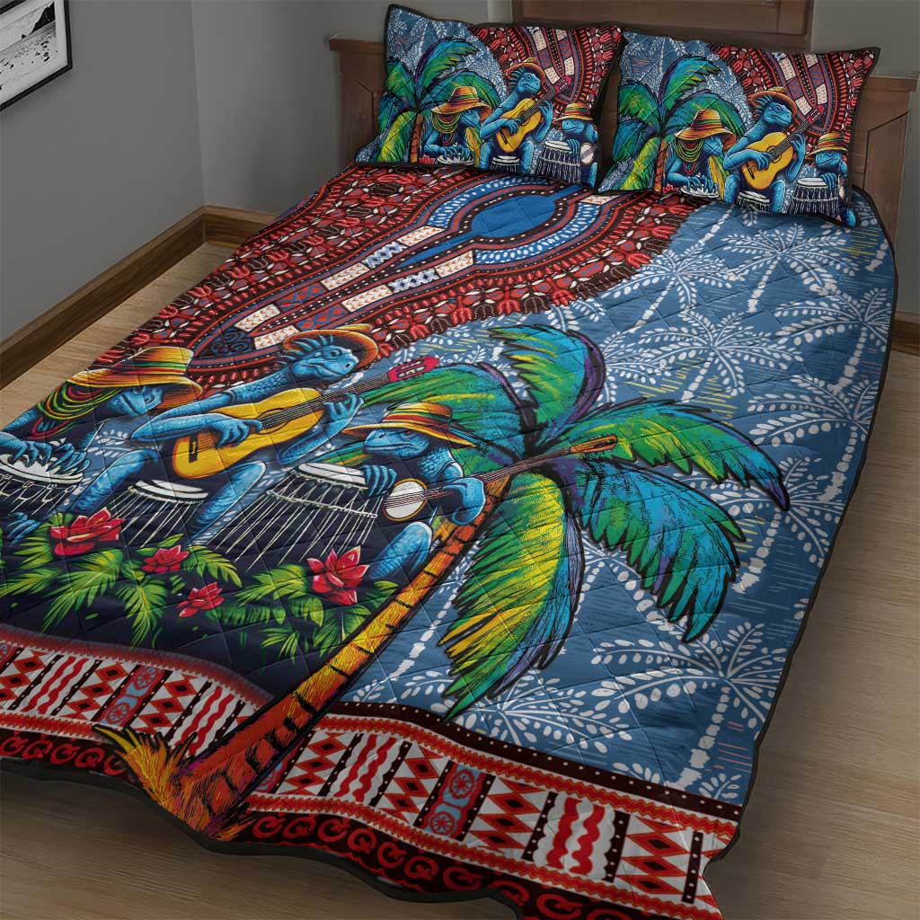 Afro-Caribbean Quilt Bed Set African Dashiki Style with Caribbean Music with Blue Iguanas LT03