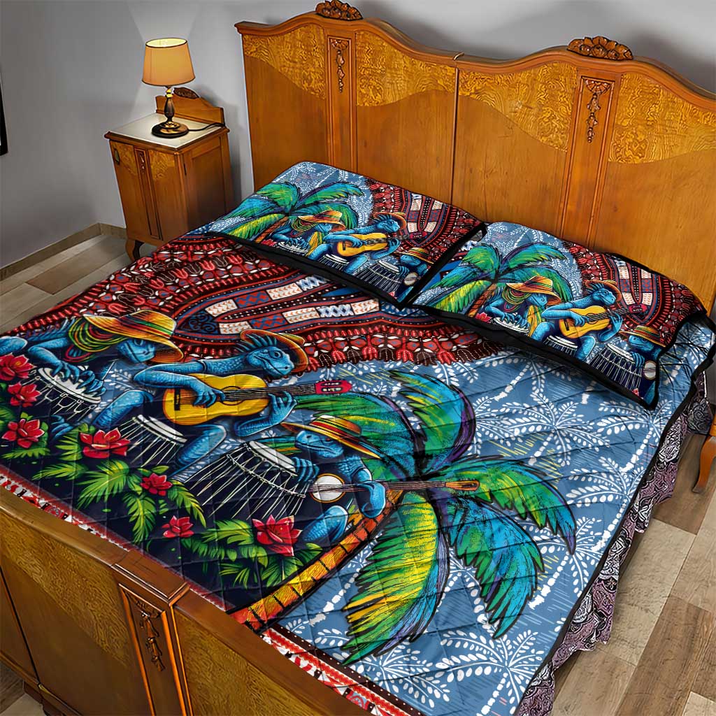 Afro-Caribbean Quilt Bed Set African Dashiki Style with Caribbean Music with Blue Iguanas LT03
