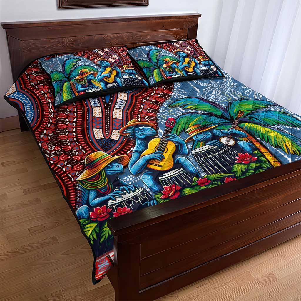 Afro-Caribbean Quilt Bed Set African Dashiki Style with Caribbean Music with Blue Iguanas LT03