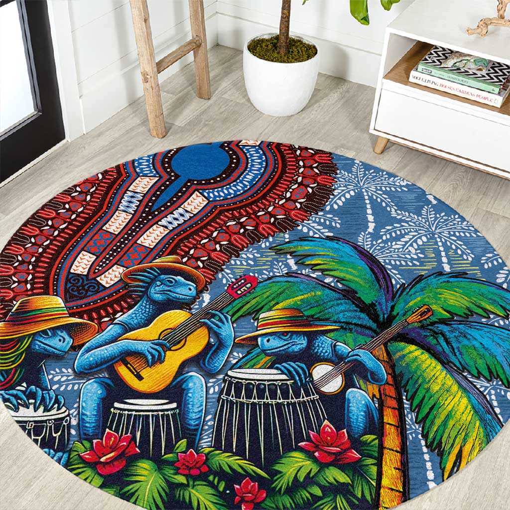 Afro-Caribbean Round Carpet African Dashiki Style with Caribbean Music with Blue Iguanas LT03