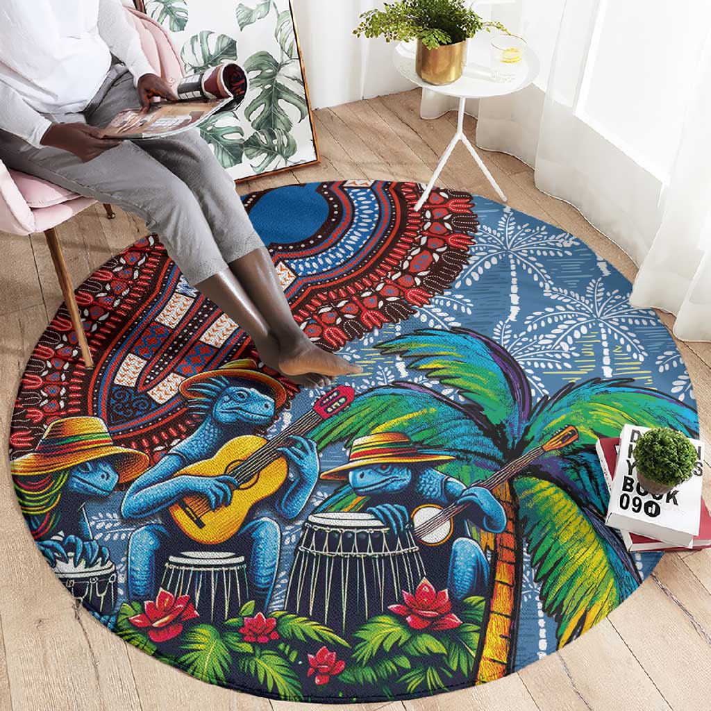 Afro-Caribbean Round Carpet African Dashiki Style with Caribbean Music with Blue Iguanas LT03