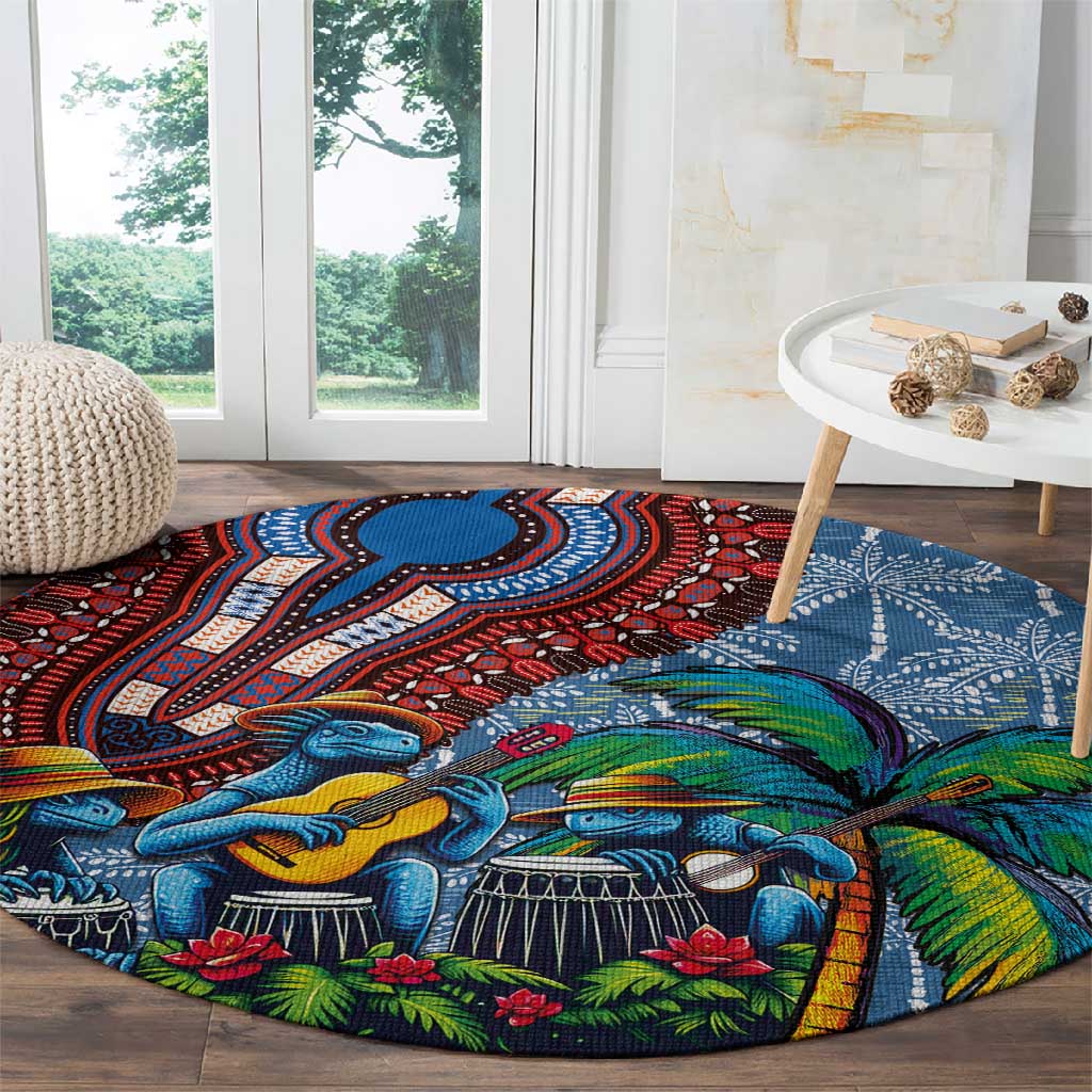 Afro-Caribbean Round Carpet African Dashiki Style with Caribbean Music with Blue Iguanas LT03