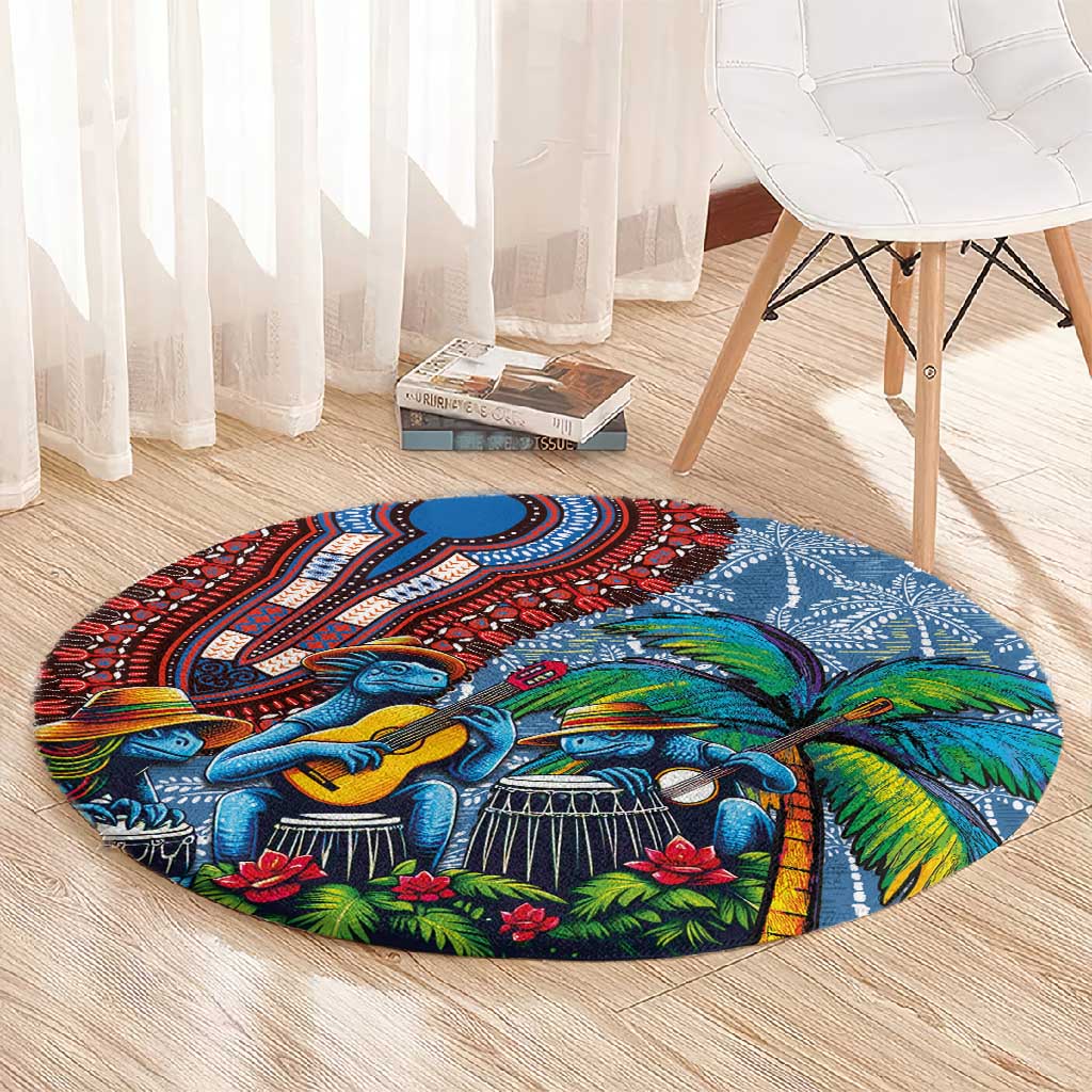 Afro-Caribbean Round Carpet African Dashiki Style with Caribbean Music with Blue Iguanas LT03