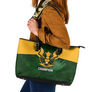 South Africa Rugby Leather Tote Bag Springbok Mascot History Champion World Rugby 2023 LT03