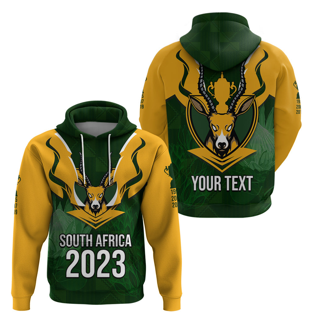 Personalised South Africa Rugby Hoodie Springbok Mascot History Champion World Rugby 2023 LT03