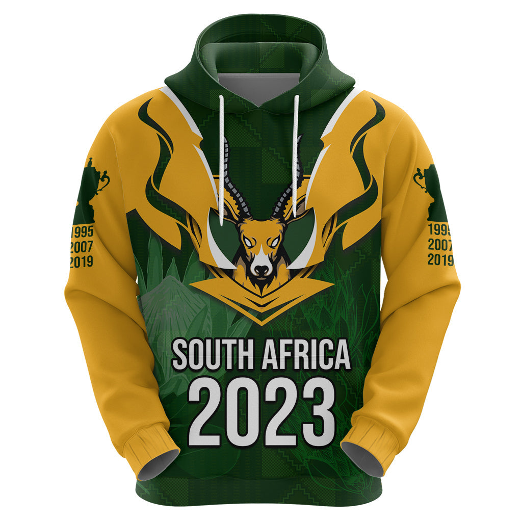 Personalised South Africa Rugby Hoodie Springbok Mascot History Champion World Rugby 2023 LT03