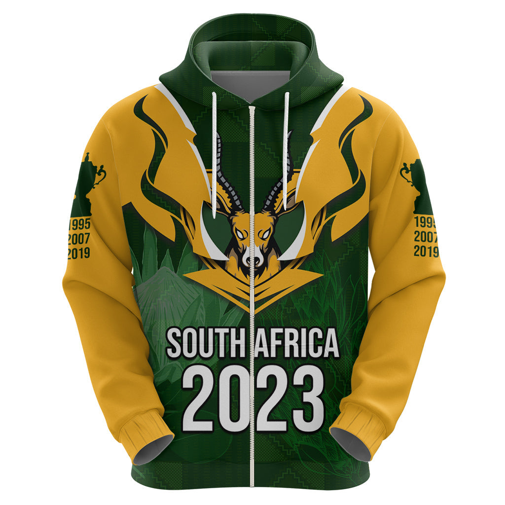 Personalised South Africa Rugby Hoodie Springbok Mascot History Champion World Rugby 2023 LT03
