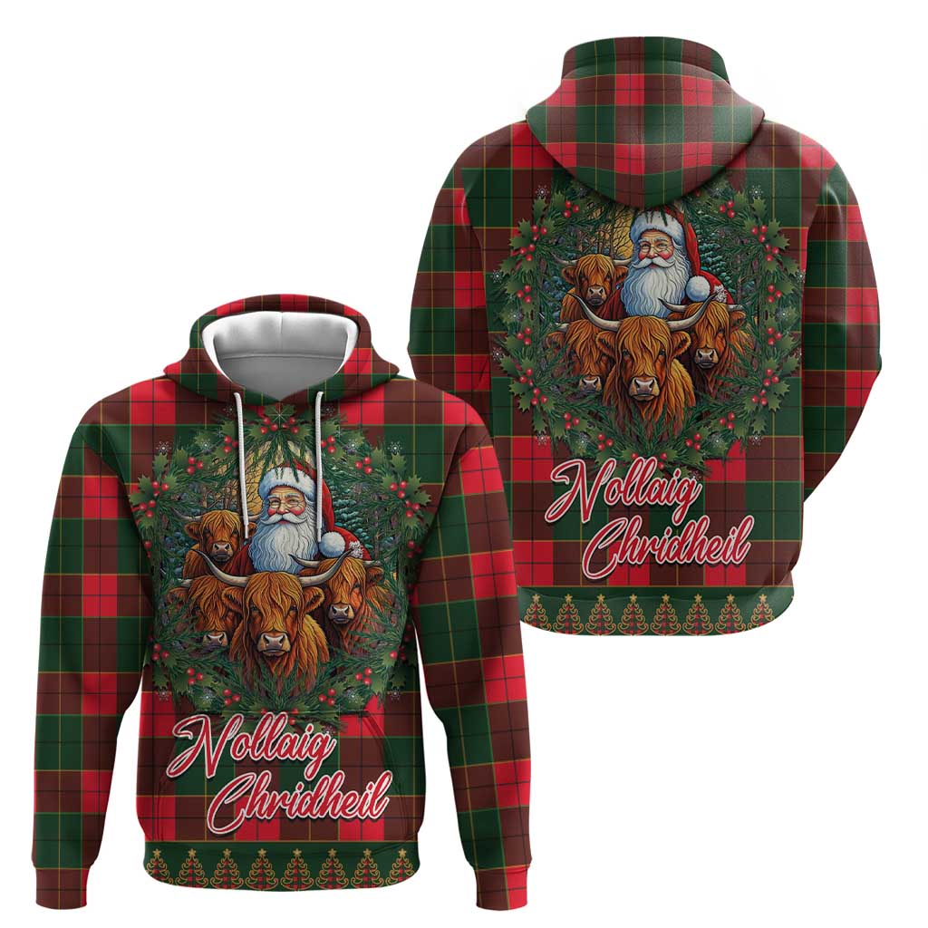 Santa and Higland Cows Scottish Christmas Hoodie Tartan Pattern LT03