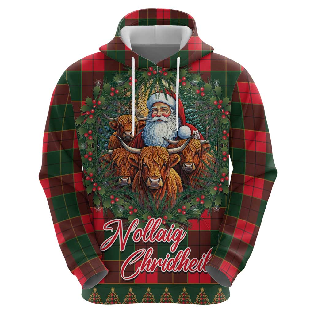 Santa and Higland Cows Scottish Christmas Hoodie Tartan Pattern LT03