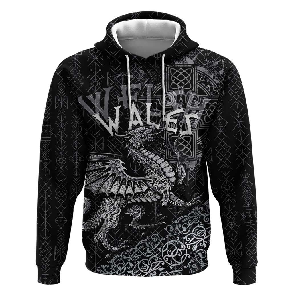 Welsh Celtic Culture Hoodie Wales Y Ddraig Goch with Runes Symbols LT03