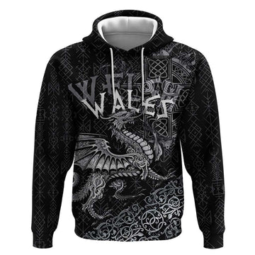 Welsh Celtic Culture Hoodie Wales Y Ddraig Goch with Runes Symbols LT03