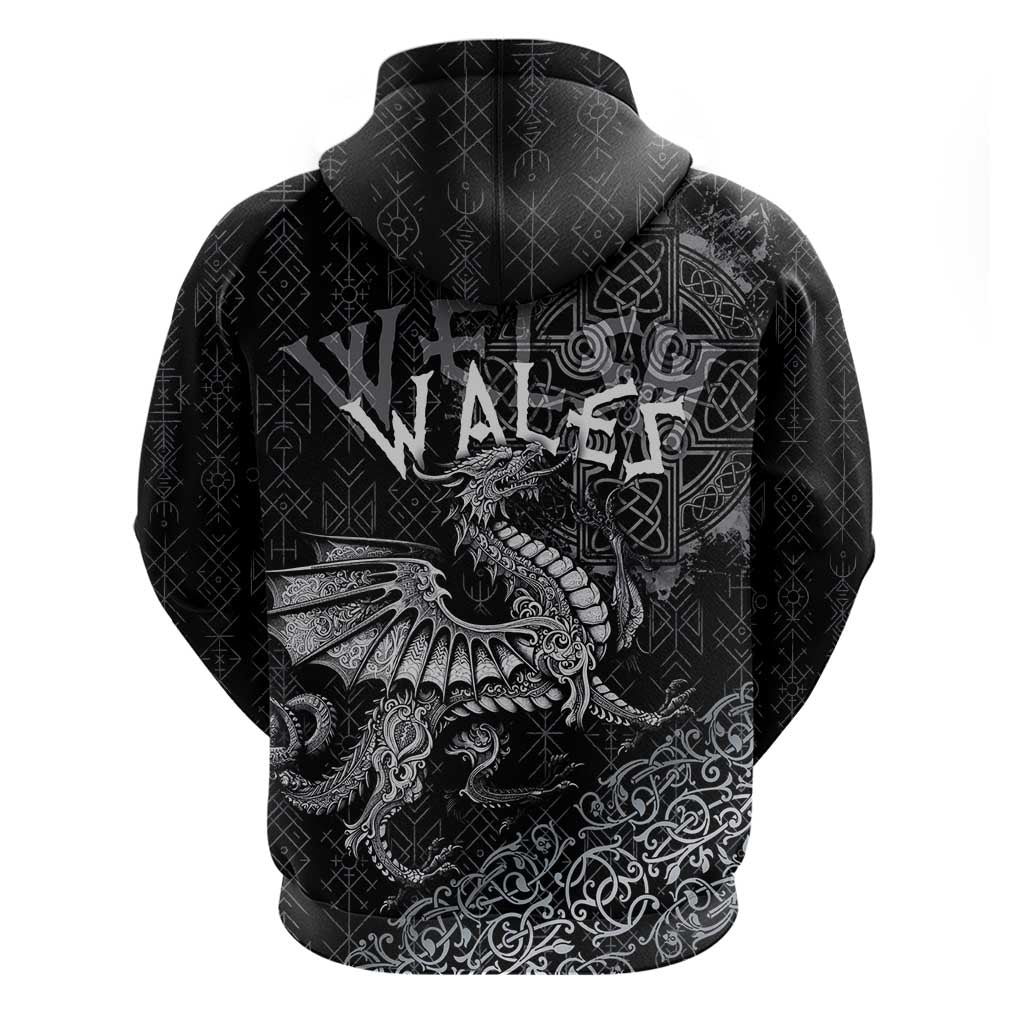 Welsh Celtic Culture Hoodie Wales Y Ddraig Goch with Runes Symbols LT03