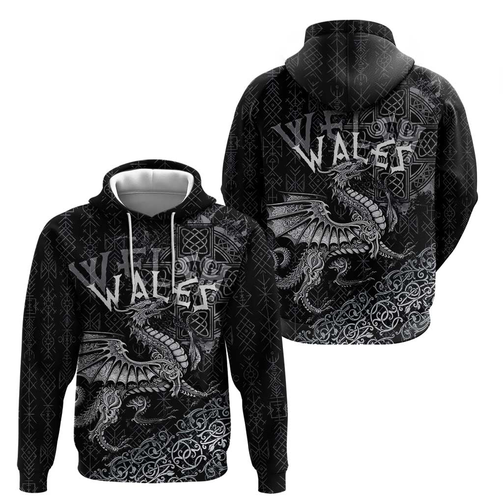 Welsh Celtic Culture Hoodie Wales Y Ddraig Goch with Runes Symbols LT03