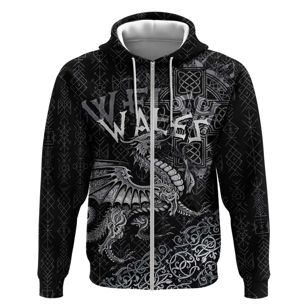 Welsh Celtic Culture Hoodie Wales Y Ddraig Goch with Runes Symbols LT03