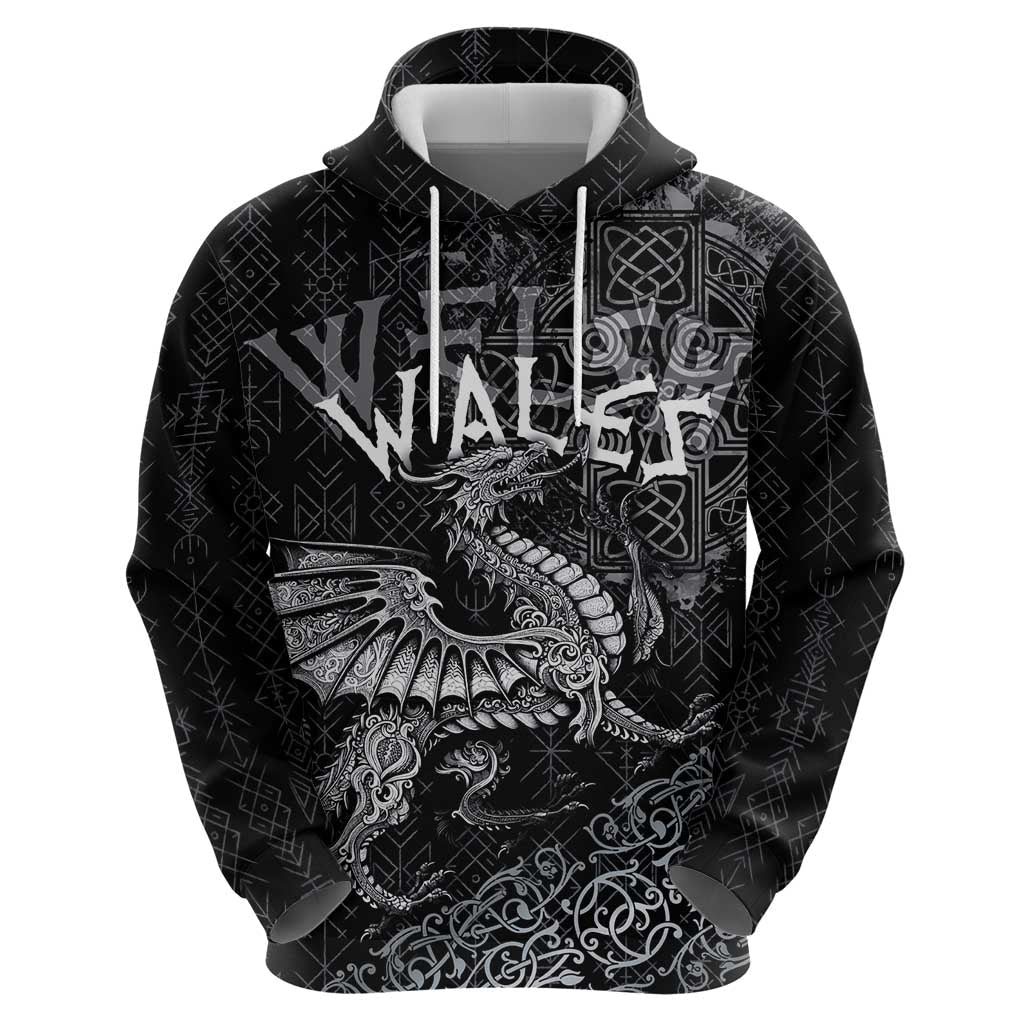 Welsh Celtic Culture Hoodie Wales Y Ddraig Goch with Runes Symbols LT03