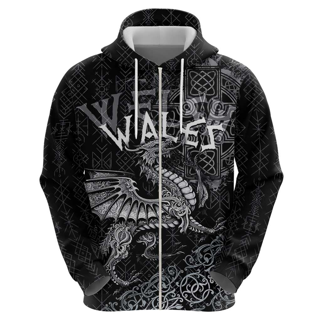 Welsh Celtic Culture Hoodie Wales Y Ddraig Goch with Runes Symbols LT03