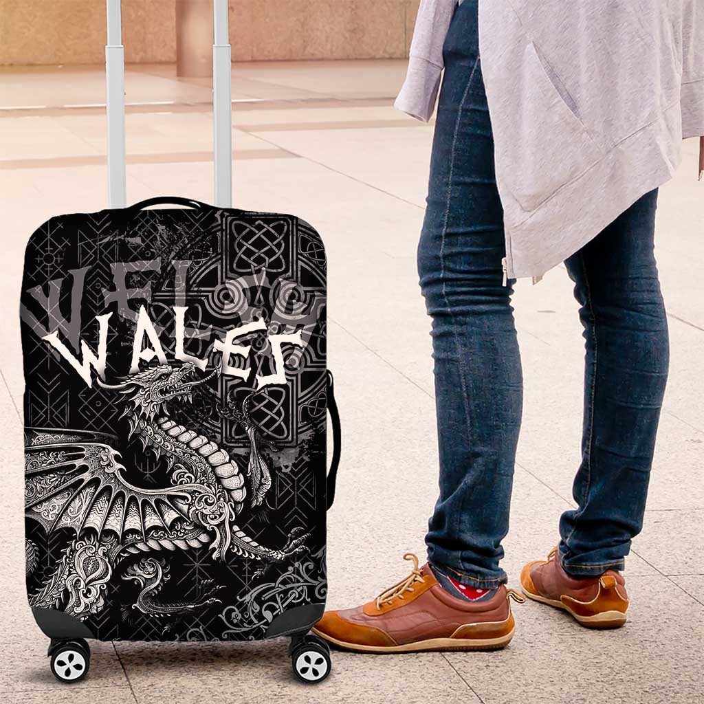 Welsh Celtic Culture Luggage Cover Wales Y Ddraig Goch with Runes Symbols LT03