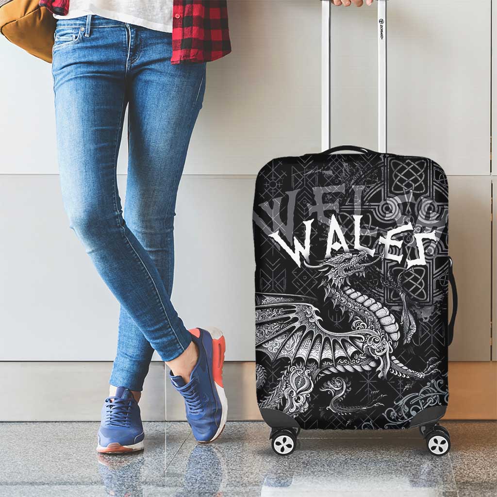 Welsh Celtic Culture Luggage Cover Wales Y Ddraig Goch with Runes Symbols LT03