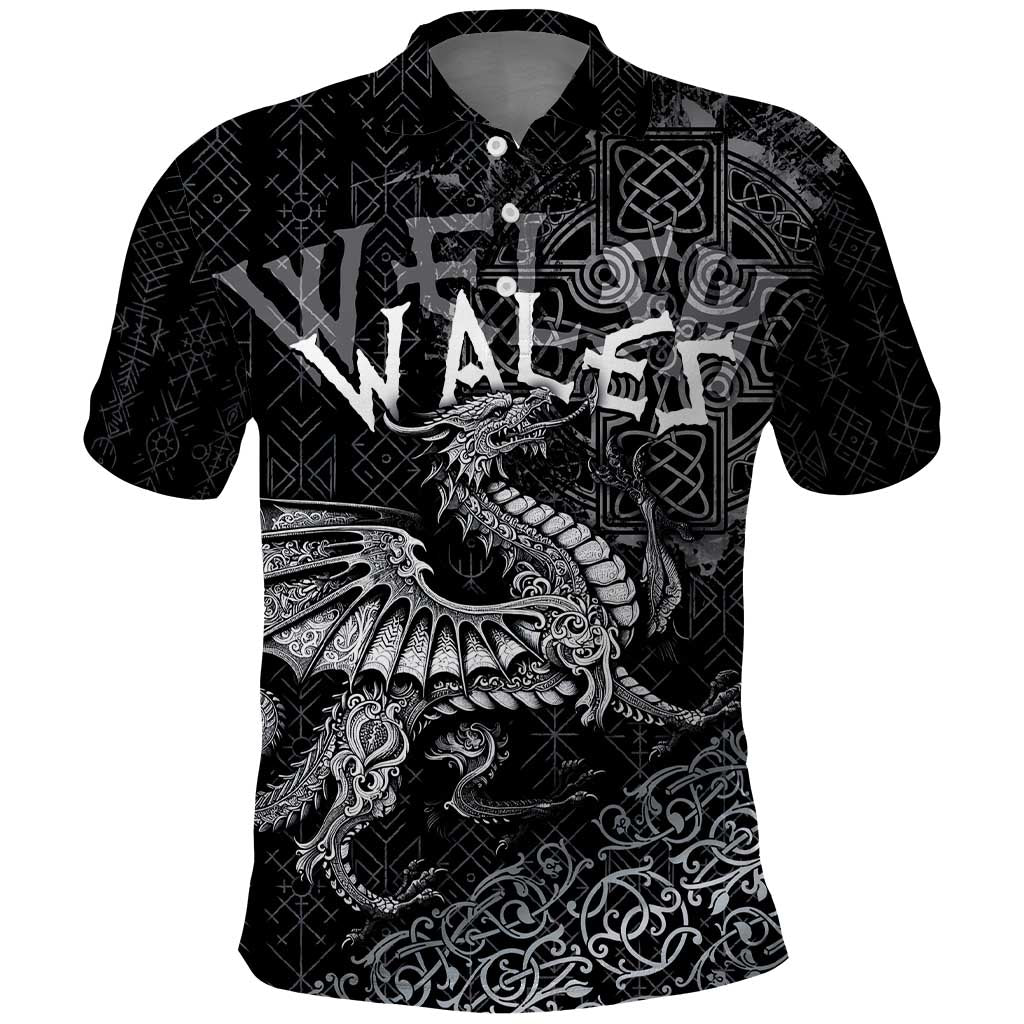Welsh Celtic Culture Polo Shirt Wales Y Ddraig Goch with Runes Symbols LT03