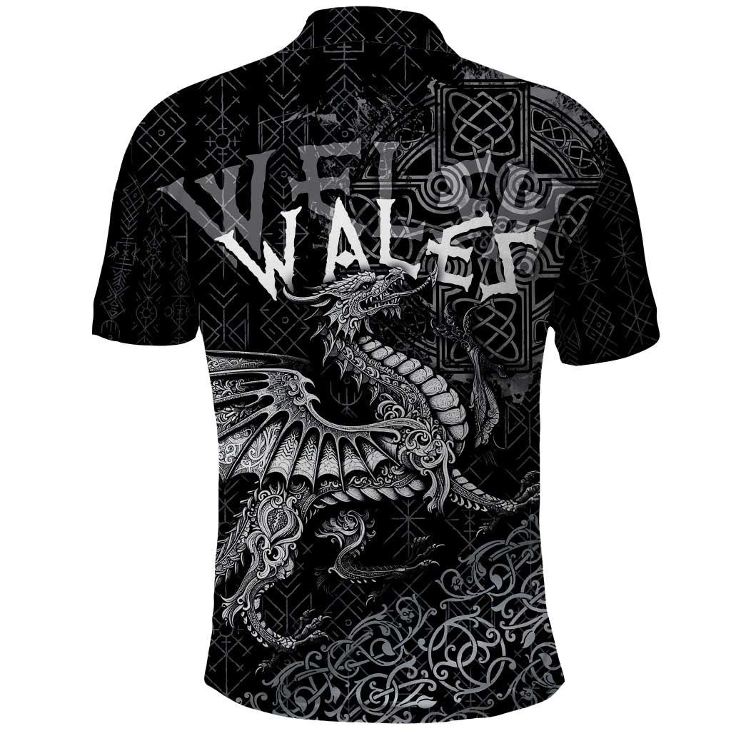 Welsh Celtic Culture Polo Shirt Wales Y Ddraig Goch with Runes Symbols LT03