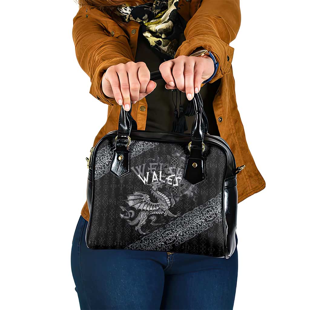 Welsh Celtic Culture Shoulder Handbag Wales Y Ddraig Goch with Runes Symbols LT03