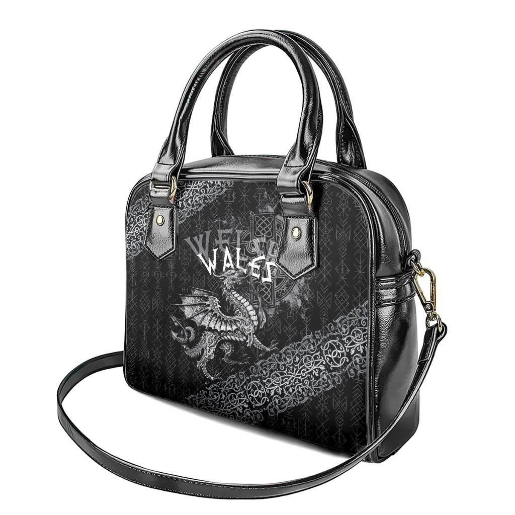 Welsh Celtic Culture Shoulder Handbag Wales Y Ddraig Goch with Runes Symbols LT03