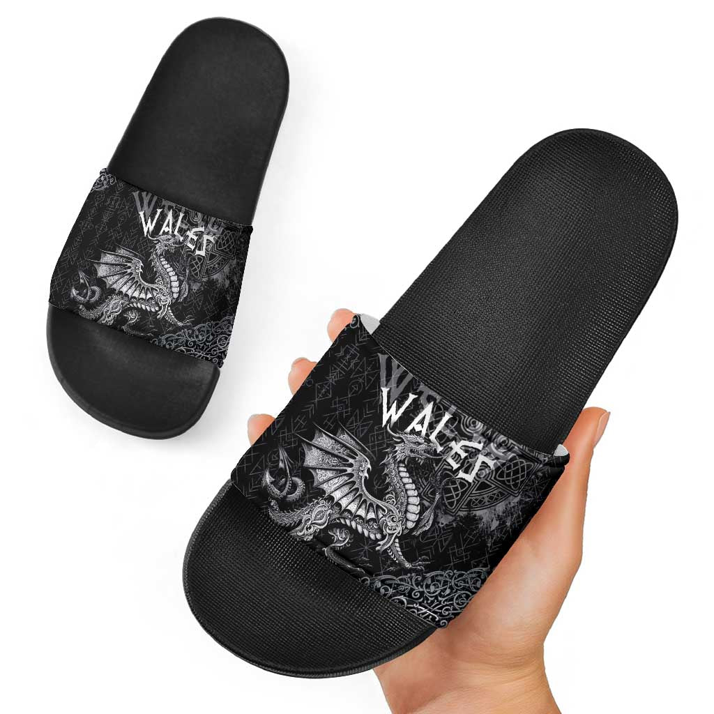 Welsh Celtic Culture Slide Sandals Wales Y Ddraig Goch with Runes Symbols LT03