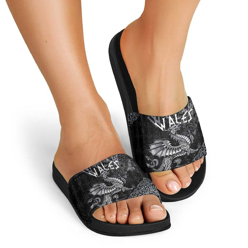 Welsh Celtic Culture Slide Sandals Wales Y Ddraig Goch with Runes Symbols LT03