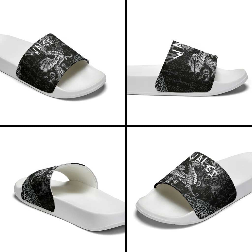Welsh Celtic Culture Slide Sandals Wales Y Ddraig Goch with Runes Symbols LT03