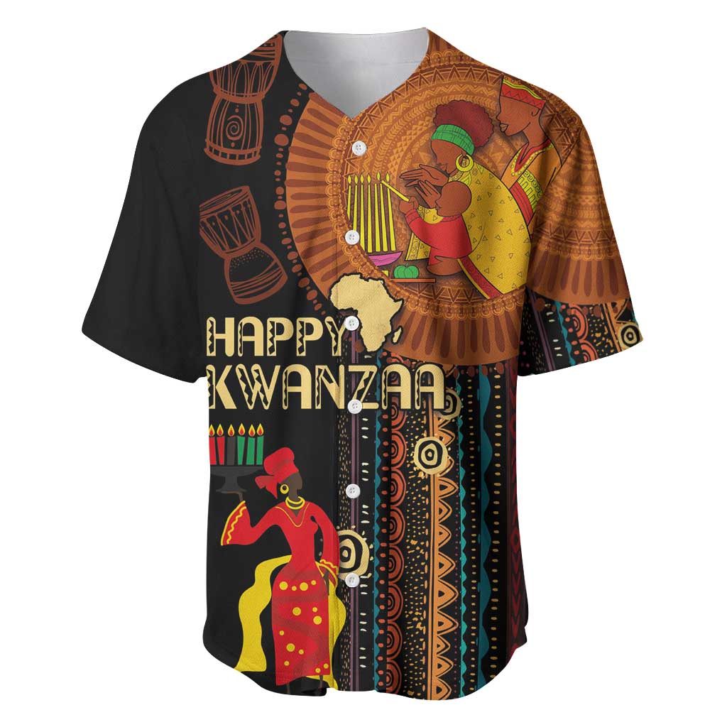 Happy Kwanzaa African Baseball Jersey - Tribal Pattern LT03