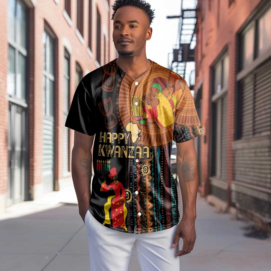 Happy Kwanzaa African Baseball Jersey - Tribal Pattern LT03