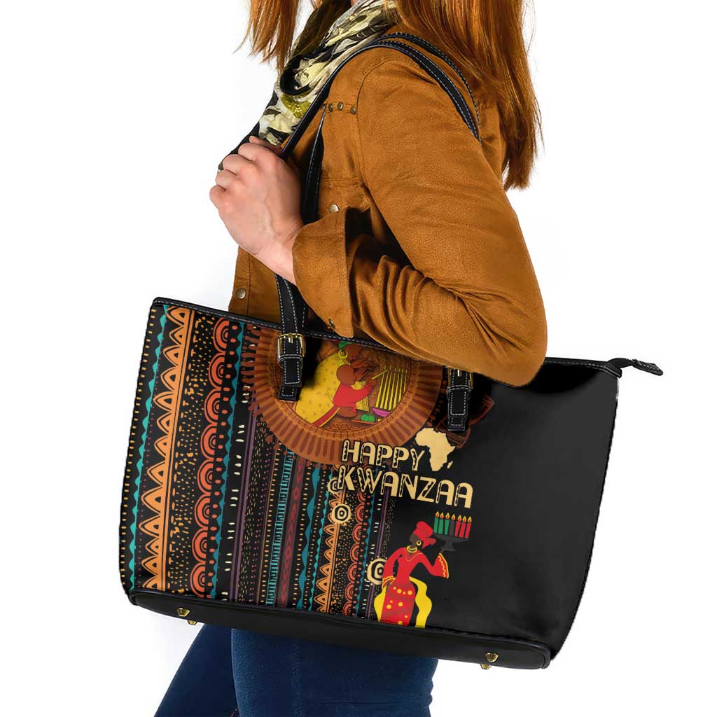Happy Kwanzaa African Tribal Pattern Leather Tote Bag LT03