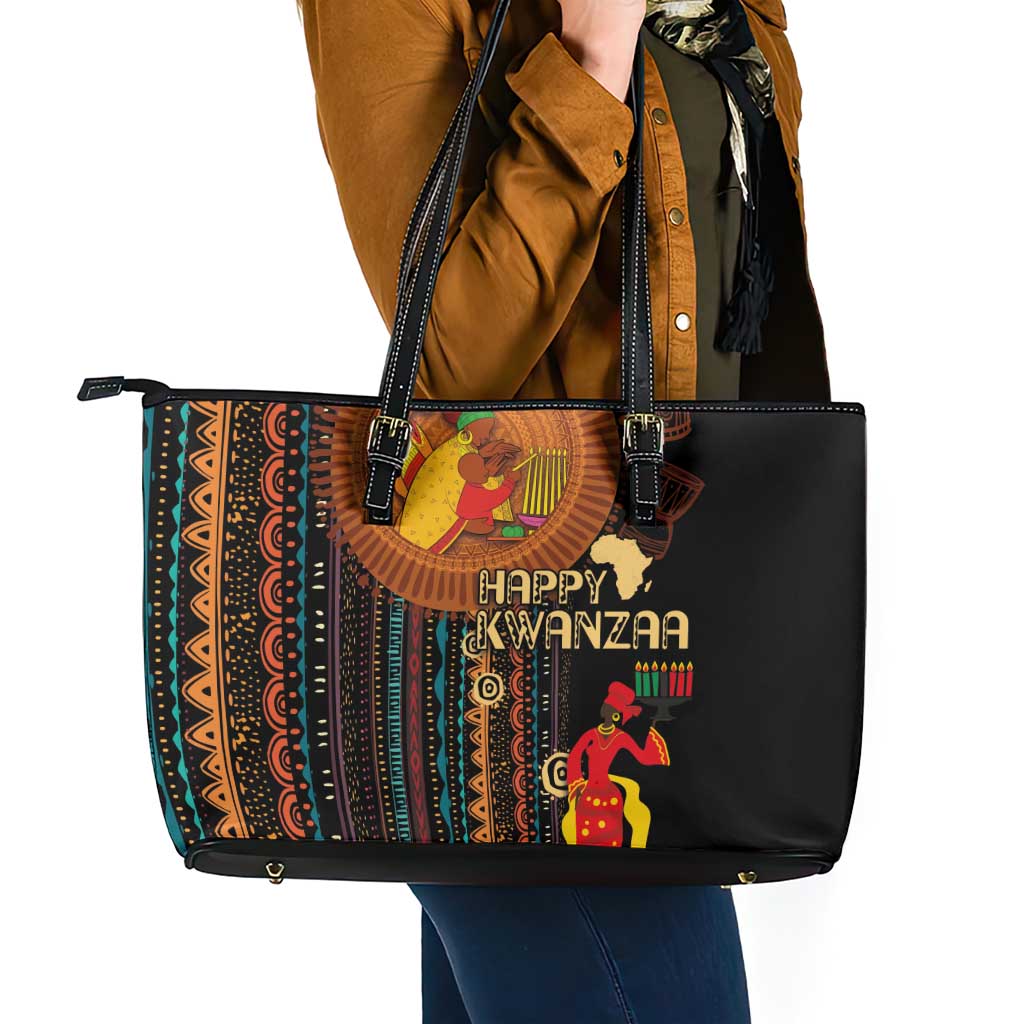 Happy Kwanzaa African Tribal Pattern Leather Tote Bag LT03
