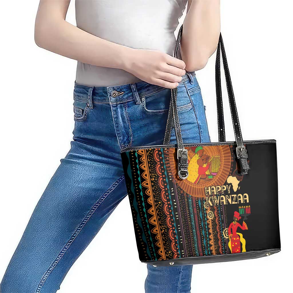 Happy Kwanzaa African Tribal Pattern Leather Tote Bag LT03