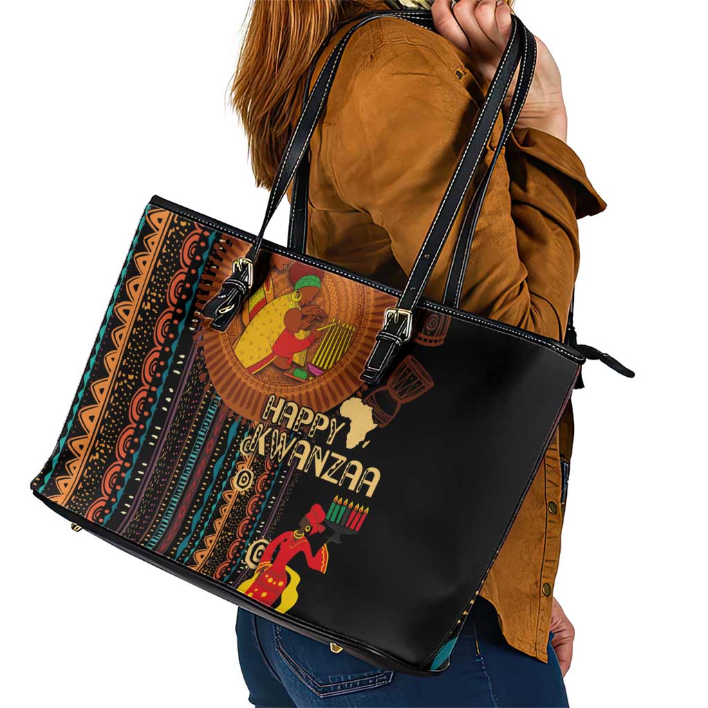 Happy Kwanzaa African Tribal Pattern Leather Tote Bag LT03