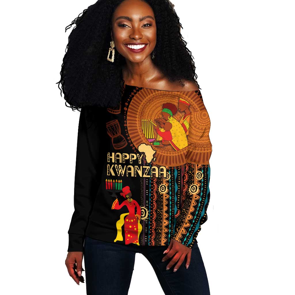 Happy Kwanzaa African Off Shoulder Sweater - Tribal Pattern LT03