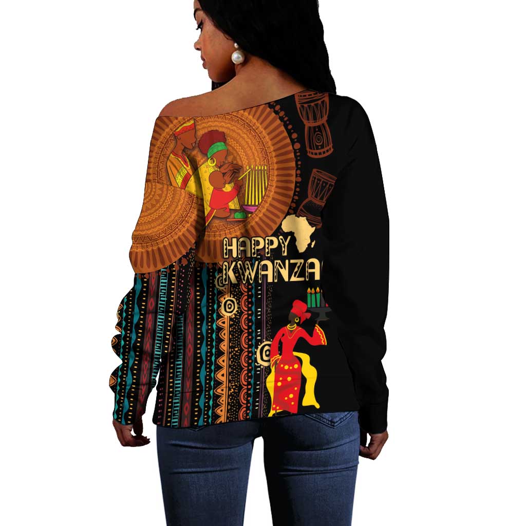 Happy Kwanzaa African Off Shoulder Sweater - Tribal Pattern LT03
